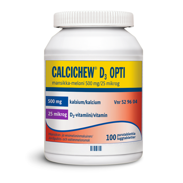 CALCICHEW D3 OPTI MANSIKKA-MELONI purutabletti 500 mg/25 mikrog 100 kpl kuva 2