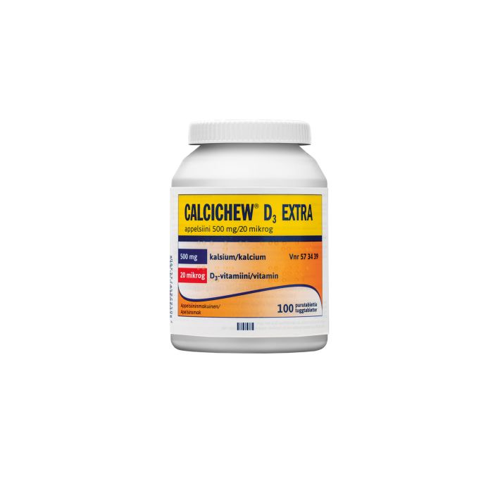 CALCICHEW D3 EXTRA APPELSIINI purutabletti 500 mg/20 mikrog 100 kpl kuva 2