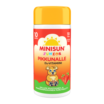 Minisun D-vitamiini Mansikka Nalle jr.10 mikrog 100 PURUTABL
