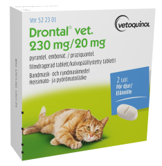 Drontal vet. tabletti, kalvopäällysteinen 230 mg / 20 mg 2 fol